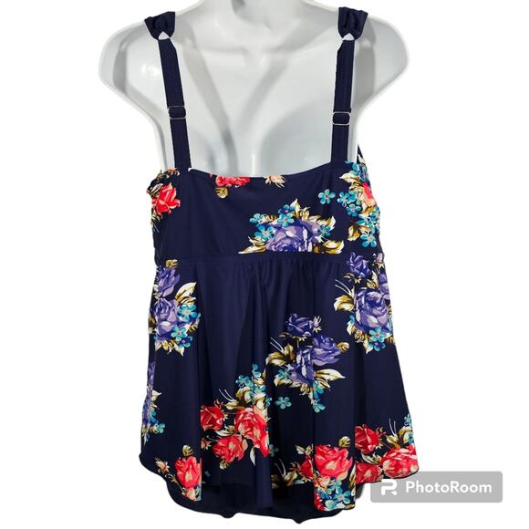 Byron Blue Australia One-Piece Skirted Swimsuit Navy with Flowers Size 16 - Picture 4 of 10